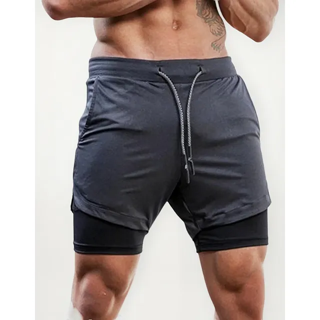 Shorts 2 Em 1 Dry Fit Academia Esporte Porta Celular Toalha