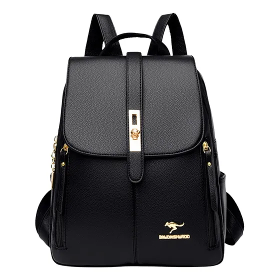 Mochila Feminina Vintage Courino Média Elegante Moda Da Desc Cor Preto Desenho Do Tecido Lisa