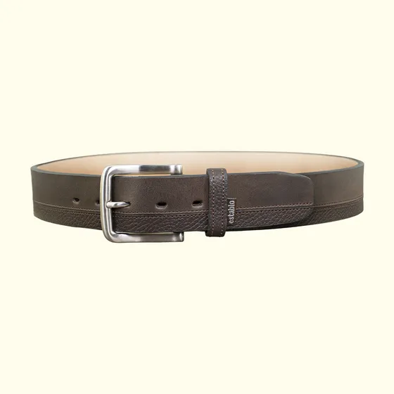 Cinturón De Piel De Vestir Casual Hombre Establo Modelo 103 Color Café Talla 42