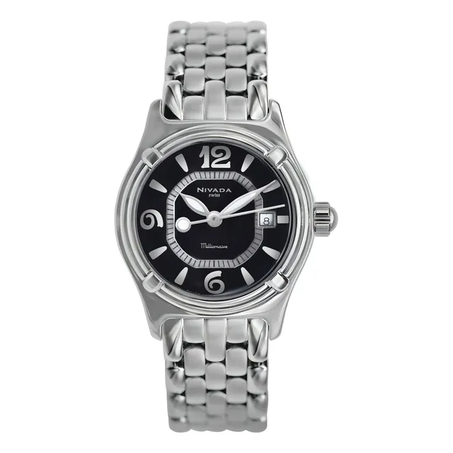 Reloj Nivada Millionaire Dama Acero Negro Fechador