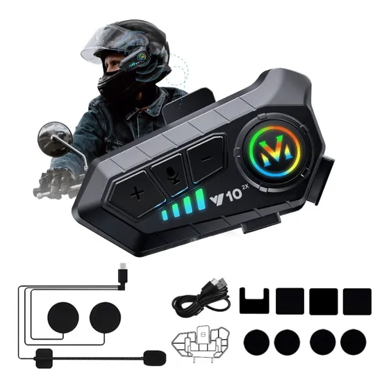 Y10-2x Intercomunicador Motocicleta Para Casco Jzaq Y10 Bluetooth 1000ma Negro
