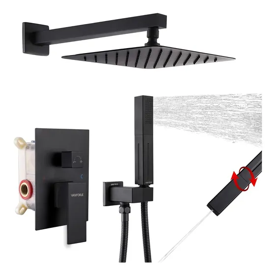 Vanfoxle Juego Completo Grifo Ducha Sistema Negro Mate 10  2