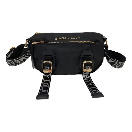 Cartera Bandolera Bimba Y Lola Negra Clásica Negro Lisa Oro Negro Con Blanco