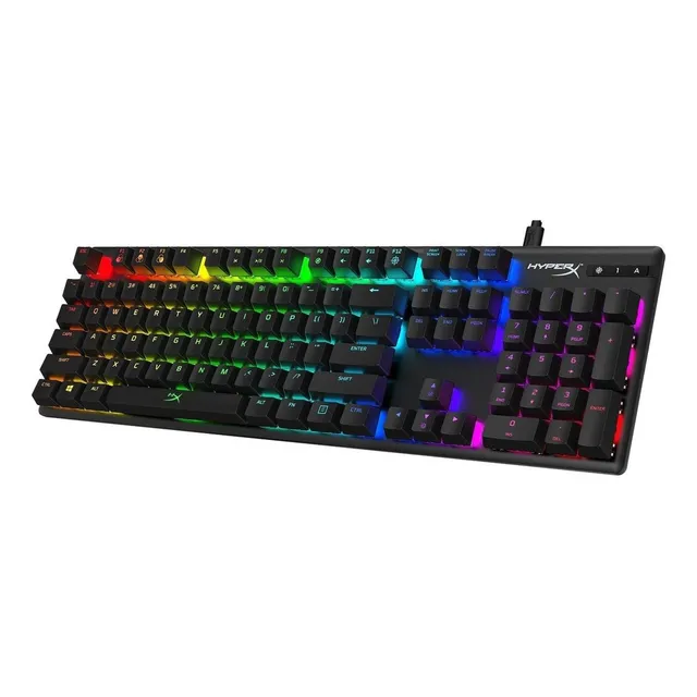 Teclado gamer HyperX QWERTY Blue inglés US color negro con luz RGB