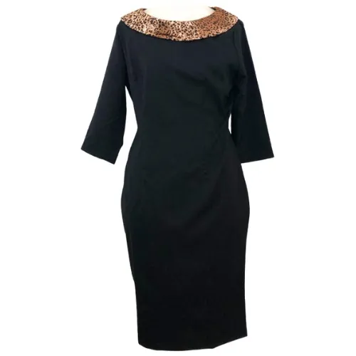 Vestido Importado Estilo Pin-up Ajustado Cuello Leopardo