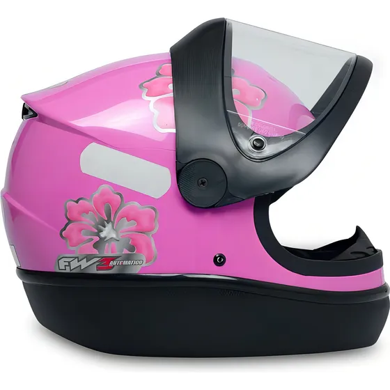 Capacete Fw3 Moto Com Narigueira Automático Flores Feminino Cor Rosa Tamanho do capacete 60