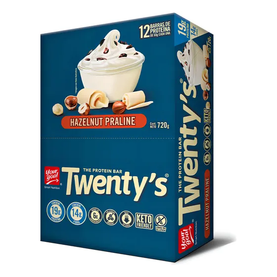 Pack 12 Barras de Proteina 60g Twenty's Sabor Avellana Hazelnut Praline YourGoal Nutrition