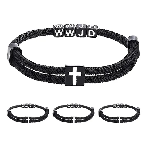 Pulseras Wwjd 4pcs Cruz Trenzada Ajustables Para Compartir