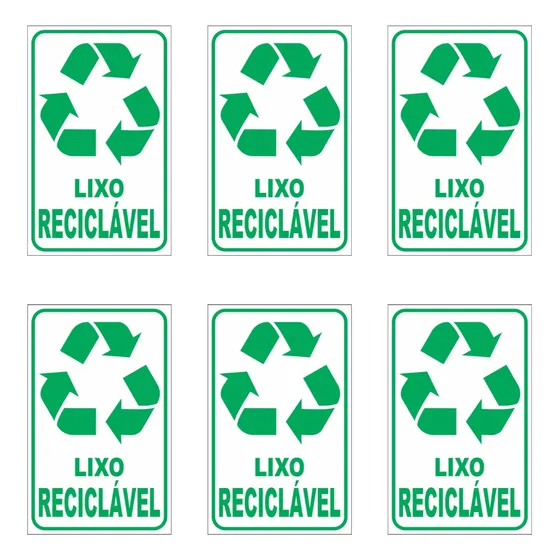 6 Adesivos Lixo Reciclável P/ Lixeiras - 20x12cm - Coleta