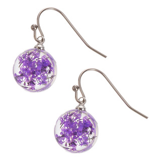 Pendientes De Flores Secas De Vidrio Retro Morado, Coloridos Pendientes De Flores Secas De Vidrio Retro Morado, Coloridos