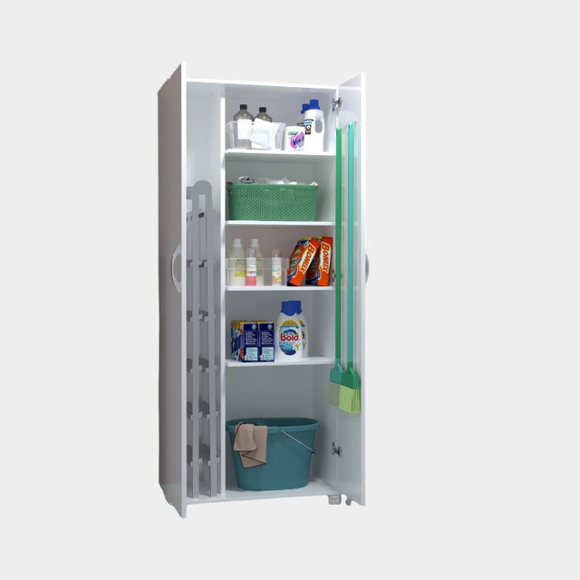 Armário Multiuso Para Sua Cozinha 2 Porta Porta 3 Vassouras Cor Branco Armário Multiuso Para Sua Cozinha 2 Porta Porta 3 Vassouras Cor Branco