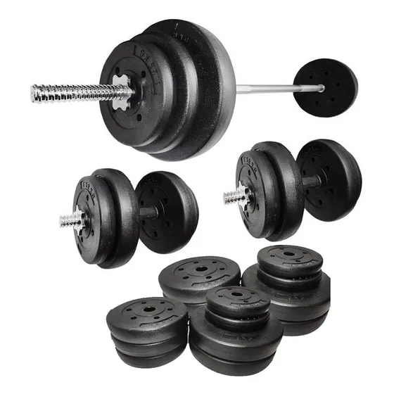 Set 2 Mancuernas Macizas + Barra 1.8m + 60 Kg Pesas - El Rey