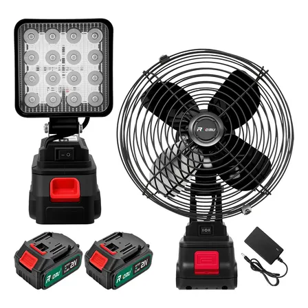 Ventilador De Mesa + Luz Led Portáteis Inclui Duas Baterias Preto