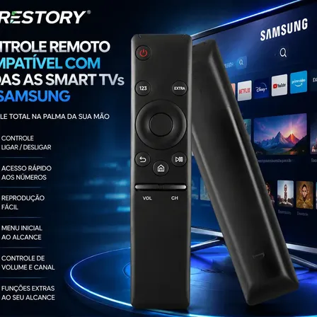 Controle Tv Controle Remoto Compatível Tv Samsung Smart 4k Com Teclas Netflix Prime Video…