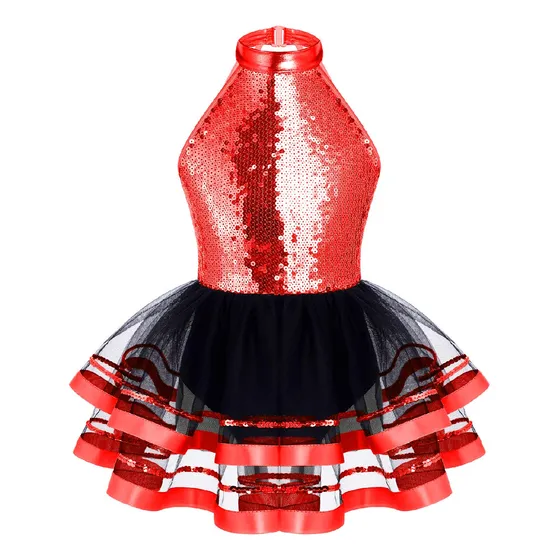 Vestido Halter Con Lentejuelas Tipo Tutú De Ballet Para Niño