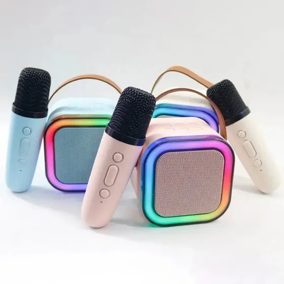 Parlante Bluetooth 2 Micrófonos Luz Led Variedad De Voces