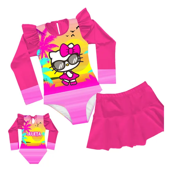 Traje De Baño Con Falda Hello Kitty Protección Uv