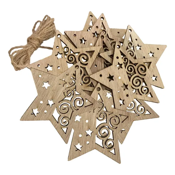 10 Piezas De Rodajas De Madera De Navidad, Estrella 1
