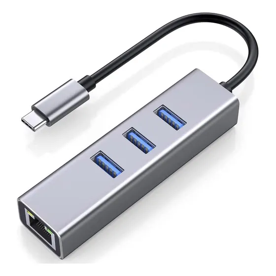 Tarjeta Red Gigabit + Hub Usb 3.0 Type-c A Rj45 Lan Gigabit