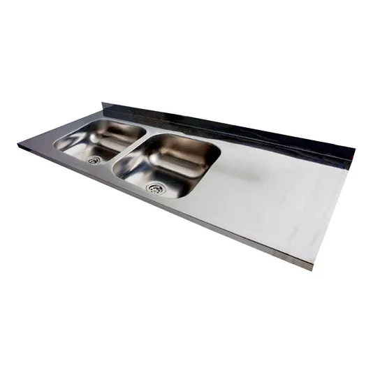 Mesada C/ Pileta Doble 140cm Dhinox Dh56 Acero Inox Respaldo Color Acero Inoxidable