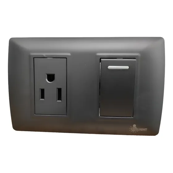 Interruptor + Tomacorriente Combinado Bj Light  Negro