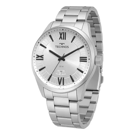 Relógio Technos Masculino Steel Prata Fundo Prateado