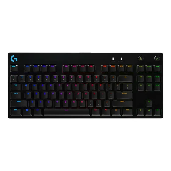 Teclado Logitech QWERTY GX Blue Clicky inglés US color negro con luz RGB | Cuotas sin interés