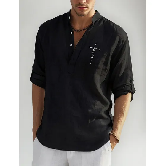 Ropa Retro Hombre Camisa De Manga Larga Algodón Lino