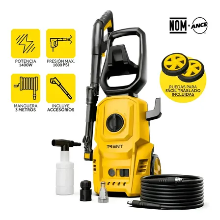 Hidrolavadora Electrica Trent 1400w Alta Presion 1600 Psi Hlt307-1400-ac127v 60 Hz Negro Y Amarillo Negro/amarillo