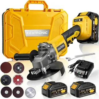 Esmerilhadeira Angular sem fio 12000RPM Rosca M14 disco de 125 mm 2 baterias de 21 V 6,0 Ah motor 980 W industrial de cobre puro Keatronic kit de ferramentas com carregador bivolt 50/60 Hz