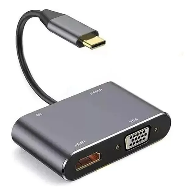 Adaptador Hub Usb-c 4en1 Con Hdmi + Vga + Usb 3.0 + Usb-c/pd