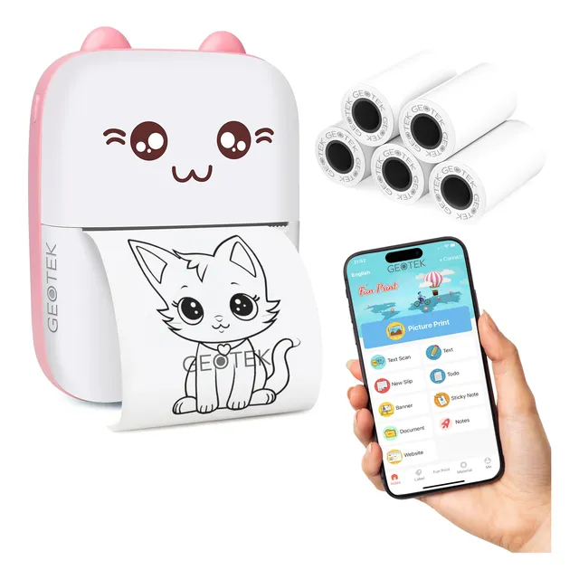 Mini Impresora Termica + 5 Rollos Repuesto Papel Termico