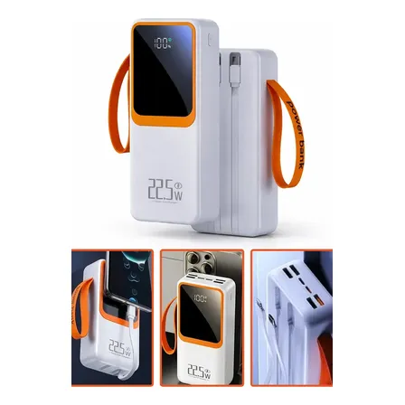 Power Bank 30000mah Branco Turbo 22,5w Carregamento Rápido Usb Tipo C Lightniing Alta Capacidade Portátil Compatível Com Celular Smartphone Tablet iPad Segurança Inteligente