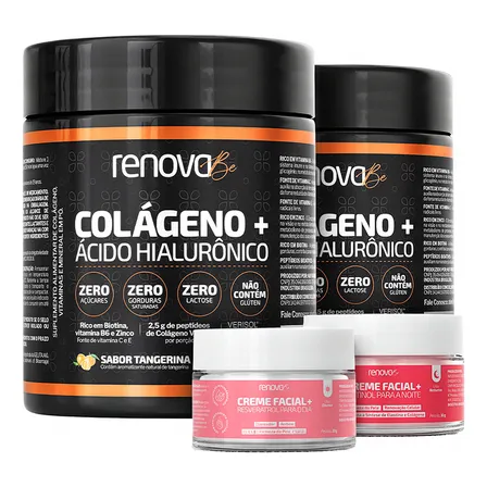 Kit 2x Colágeno + Ácido Hialurônico Renova Be Verisol Hidrolisado Zero Lactose Vitaminas E C B6 Proteína Biotina Zinco 2 - Tangerina