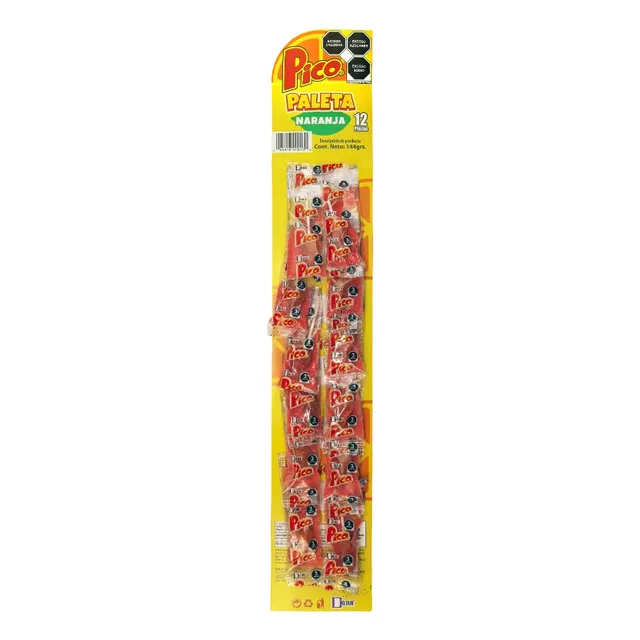Auténtico Dulce Picosito Típico Mexicano Paleta Sabor Naranja Deliciosa E Irresistible Perfecta Para Botanas, Fiestas, Eventos Y Negocios Sabor Único Caja Con 40 Tiras De 12 Pzas C/u Pico