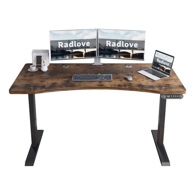 Escritorio Ajustable Altura Con 2 Motores Heonam D63TT mdf de 160cm x 69cm x 76cm marrón oscuro