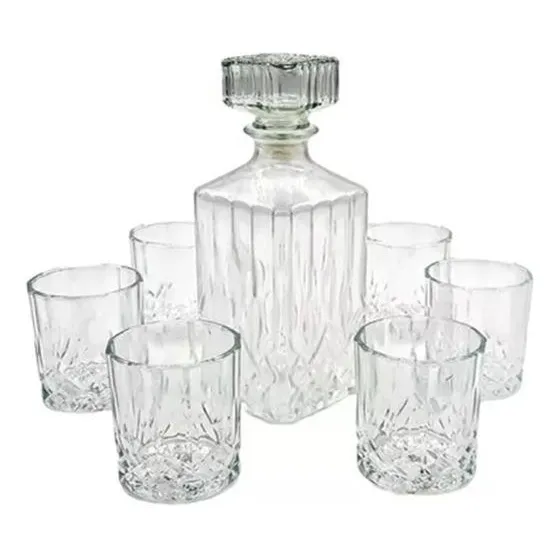 Set Decantador De Whisky + 6 Vasos Diseño Elegante
