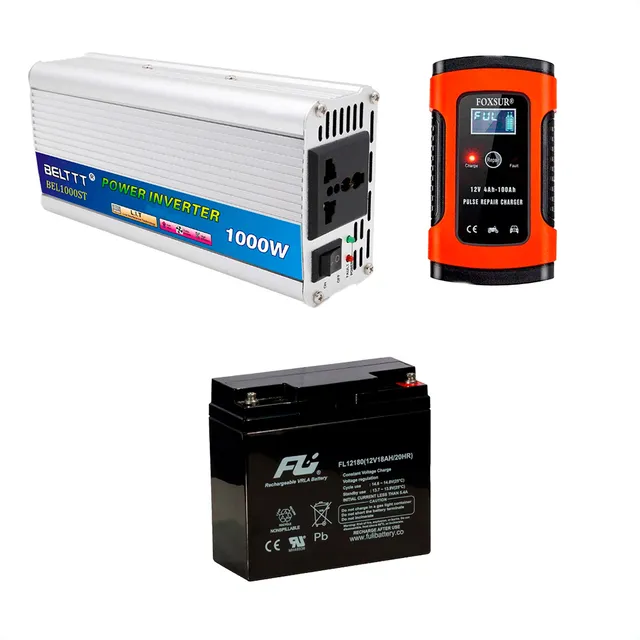 Kit Inversor Power 1000w 12vdc + Cargador 5a + Bateria 18 Ah