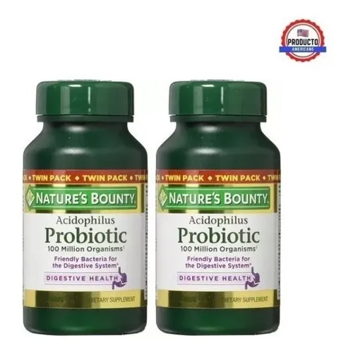 Nature's Bounty Acidophilus Probiotic 200 tabletas Paquete de 2 x 100 100 millones de cultivos activos de Lactobacillus acidophilus sin gluten ni OMG sin sabores ni edulcorantes artificiales