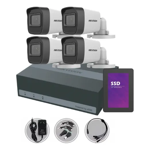 Kit Seguridad Hikvision Edvr 4ch + 4 Camara 1080p 2mp + Ssd