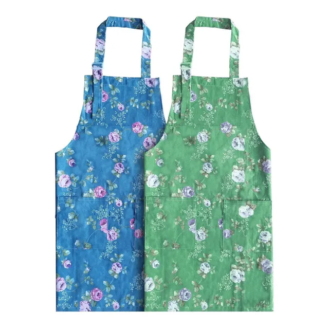 2 Delantal Cocina Flor Algodon Bolsillo Dia Accion Gracia