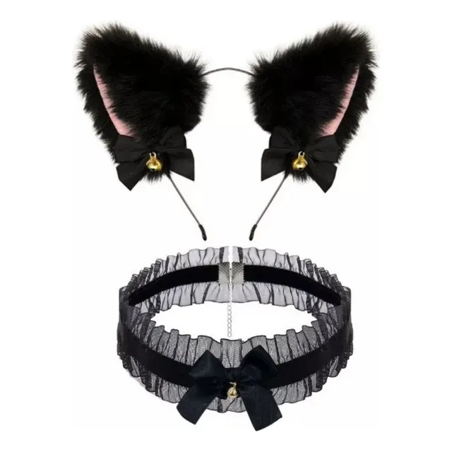 Set Orejas De Gato Gargantilla Con Cascabel Cosplay Disfraz