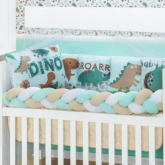 Kit Berço Trança Dinossauro Rex Edredom E Almofadas 10 Peças