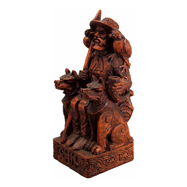 Dryad Design Estatua Odin Dio Nordico Sentado Acabado Madera