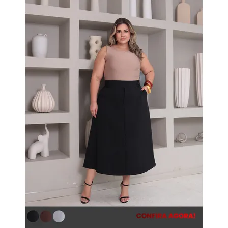 Saia Alfaiataria Feminina Plus Size Midi Evangélica Casual