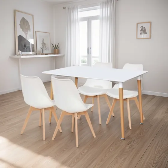 Mesa Tulip 120x80 Mdf Madera Semimate + 4 Sillas