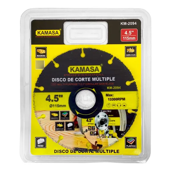 Disco De Corte Multiuso Para Esmeril 115mm 13300 Rpm Kamasa Color Amarillo Y Negro