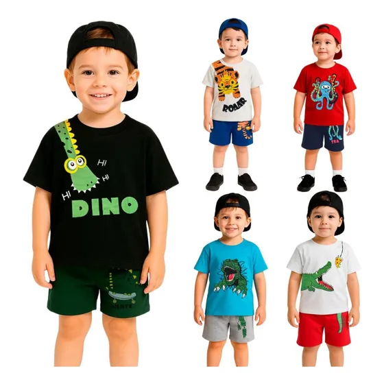 Kit Sortido 10 Peças Roupas Menino 5 Camisetas + 5 Bermudas