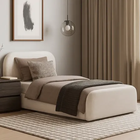 Cama Solteiro Estofada Com Cabeceira Arredondada