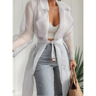 Camisa Larga Transparente Abrigo Chaquetas De Hilo De Malla Camisa Larga Transparente Abrigo Chaquetas De Hilo De Malla